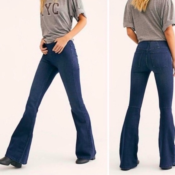 FREE PEOPLE PENNY PULL-ON FLARE JEANS - Picture 4 of 4